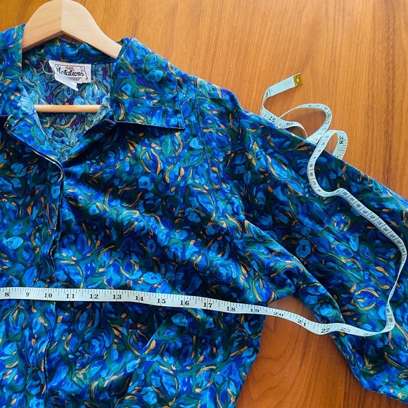Vintage Notations Blue Jewel Tones Button Up Blouse - Picture 5 of 9